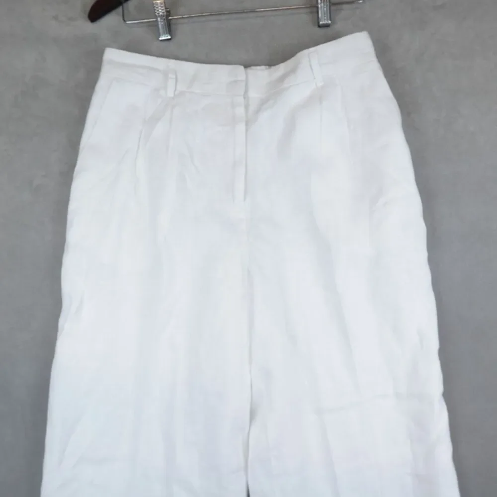 Quince Trouser 100% European Linen Pleated Women Sz 10 White Flax Coastal Beach